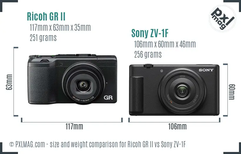 Ricoh GR II vs Sony ZV-1F size comparison
