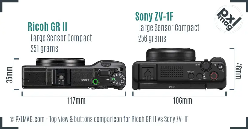 Ricoh GR II vs Sony ZV-1F top view buttons comparison