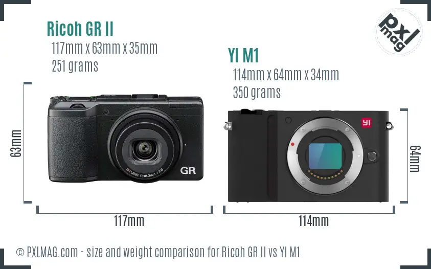 Ricoh GR II vs YI M1 size comparison