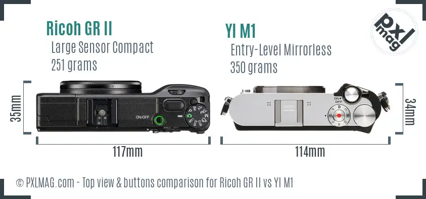 Ricoh GR II vs YI M1 top view buttons comparison