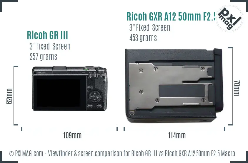 Ricoh GR III vs Ricoh GXR A12 50mm F2.5 Macro Screen and Viewfinder comparison