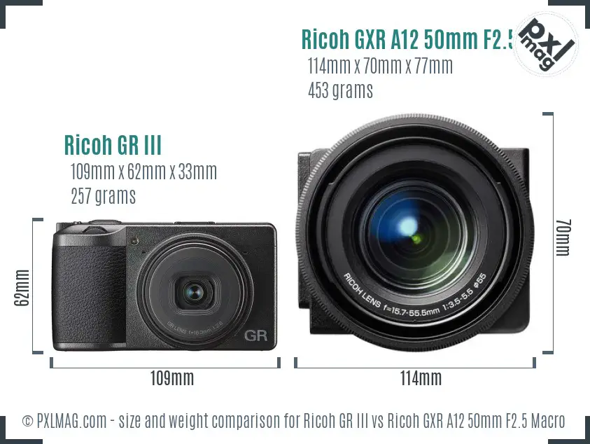 Ricoh GR III vs Ricoh GXR A12 50mm F2.5 Macro size comparison