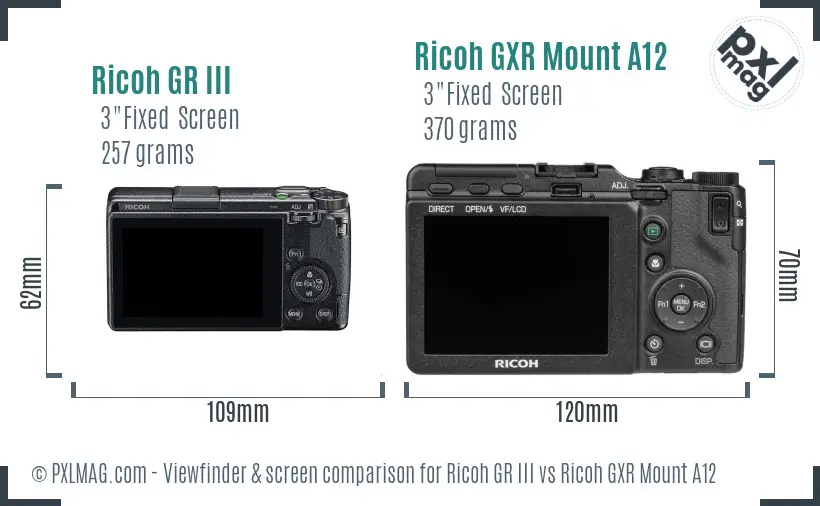 Ricoh GR III vs Ricoh GXR Mount A12 Screen and Viewfinder comparison