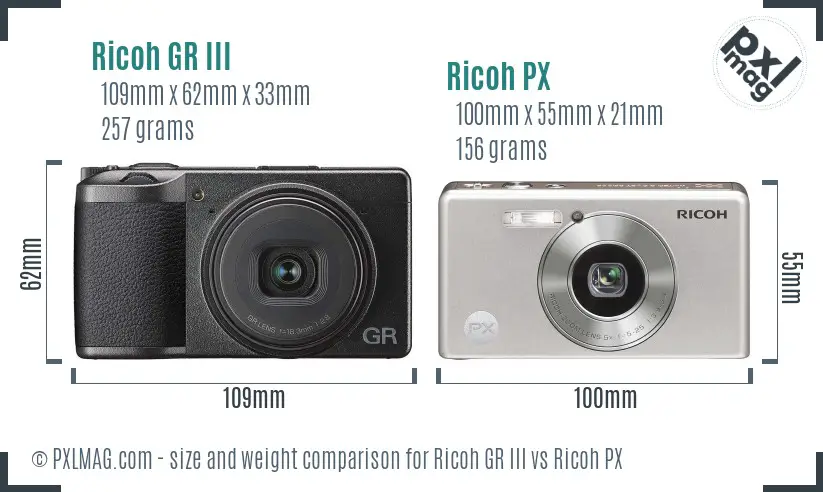 Ricoh GR III vs Ricoh PX size comparison