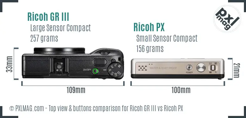 Ricoh GR III vs Ricoh PX top view buttons comparison