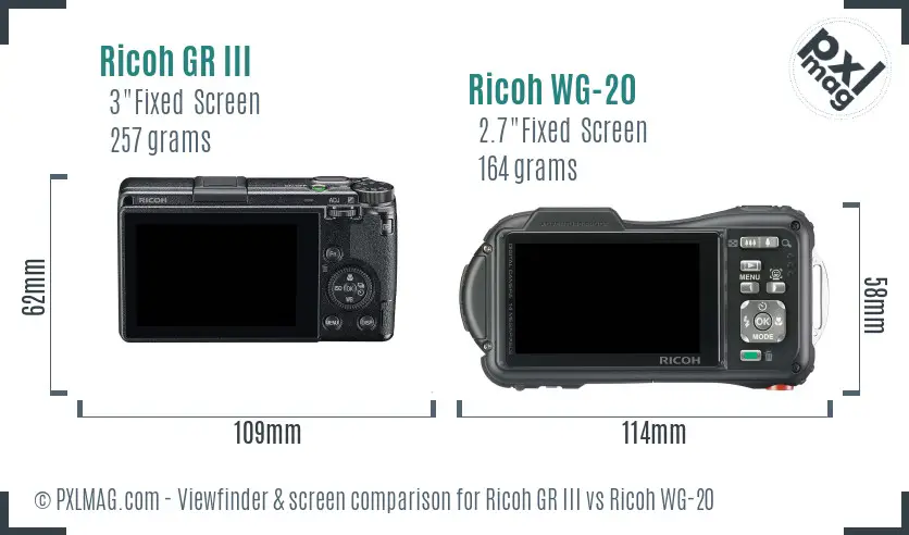 Ricoh GR III vs Ricoh WG-20 Screen and Viewfinder comparison