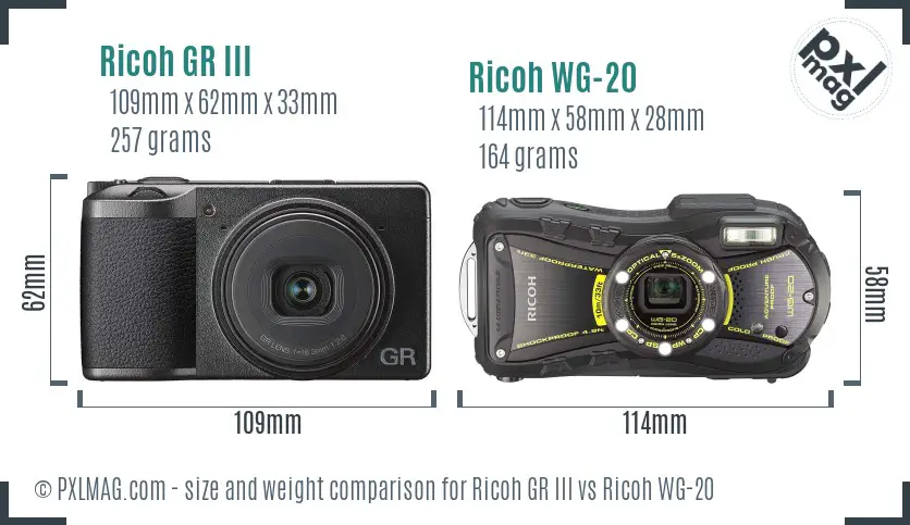 Ricoh GR III vs Ricoh WG-20 size comparison
