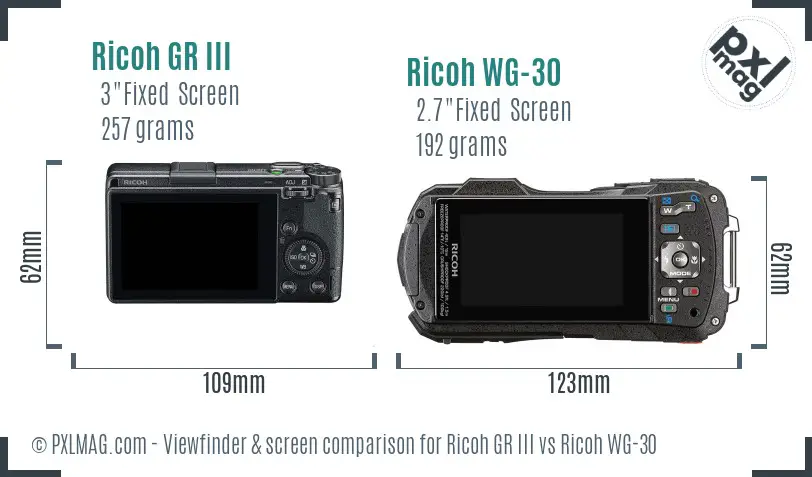 Ricoh GR III vs Ricoh WG-30 Screen and Viewfinder comparison