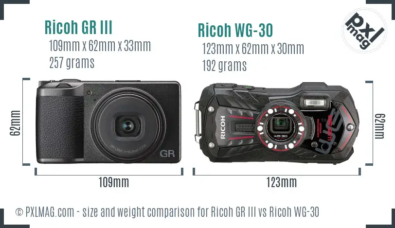 Ricoh GR III vs Ricoh WG-30 size comparison