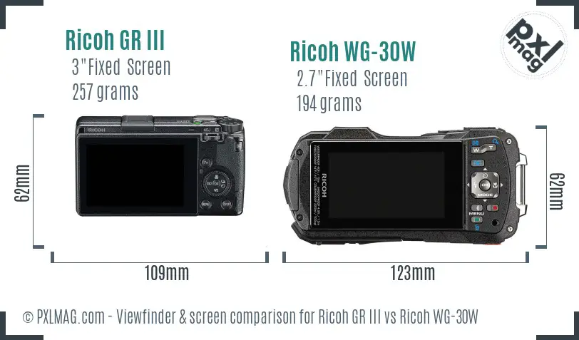 Ricoh GR III vs Ricoh WG-30W Screen and Viewfinder comparison