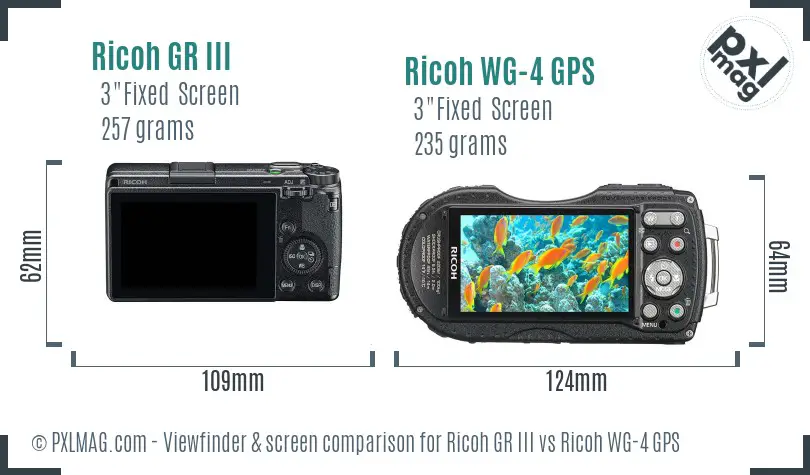 Ricoh GR III vs Ricoh WG-4 GPS Screen and Viewfinder comparison