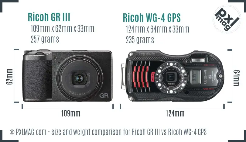 Ricoh GR III vs Ricoh WG-4 GPS size comparison