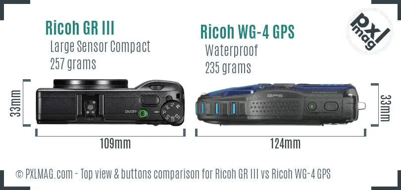 Ricoh GR III vs Ricoh WG-4 GPS top view buttons comparison