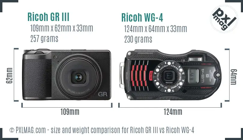 Ricoh GR III vs Ricoh WG-4 size comparison