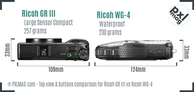 Ricoh GR III vs Ricoh WG-4 top view buttons comparison