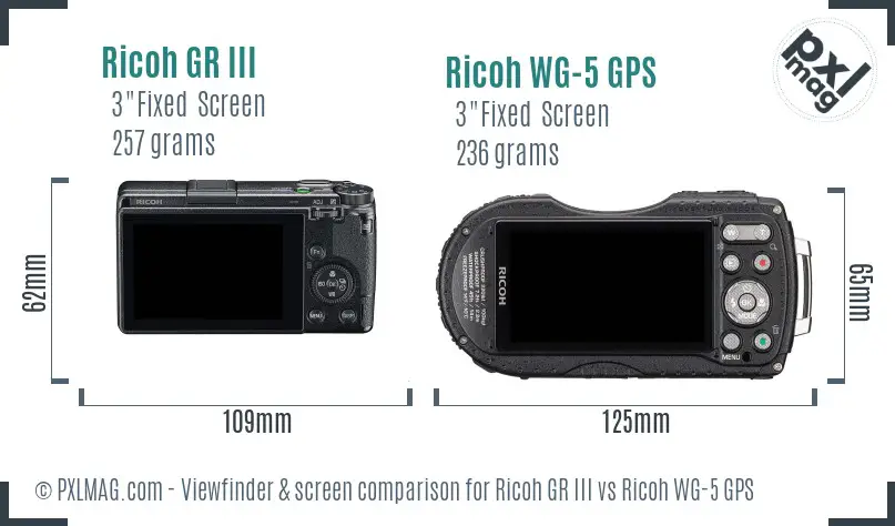 Ricoh GR III vs Ricoh WG-5 GPS Screen and Viewfinder comparison