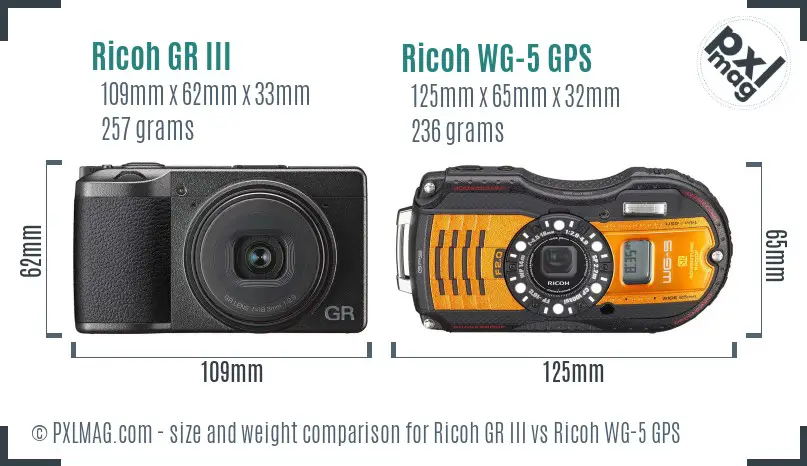 Ricoh GR III vs Ricoh WG-5 GPS size comparison