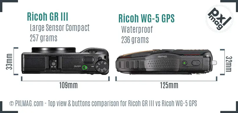 Ricoh GR III vs Ricoh WG-5 GPS top view buttons comparison