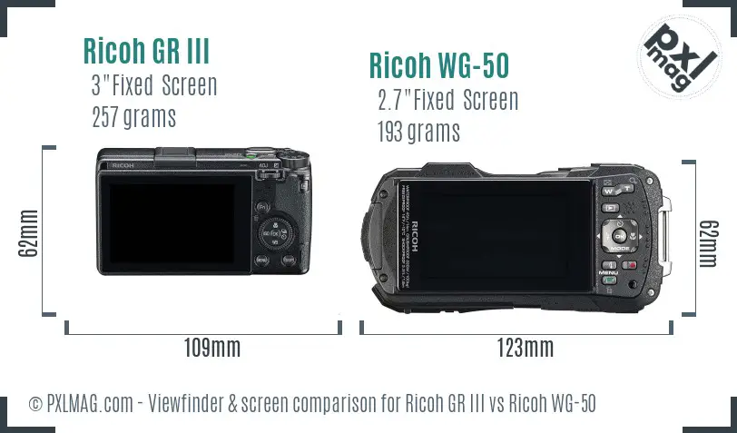 Ricoh GR III vs Ricoh WG-50 Screen and Viewfinder comparison