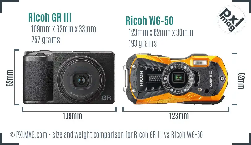 Ricoh GR III vs Ricoh WG-50 size comparison