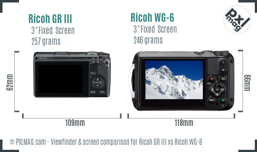 Ricoh GR III vs Ricoh WG-6 Screen and Viewfinder comparison