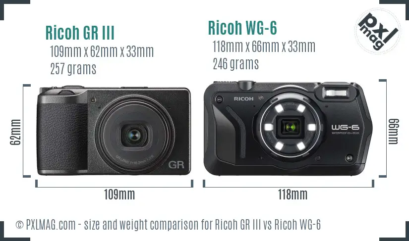 Ricoh GR III vs Ricoh WG-6 size comparison