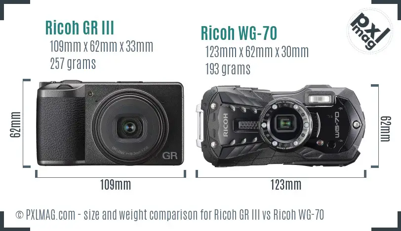 Ricoh GR III vs Ricoh WG-70 size comparison