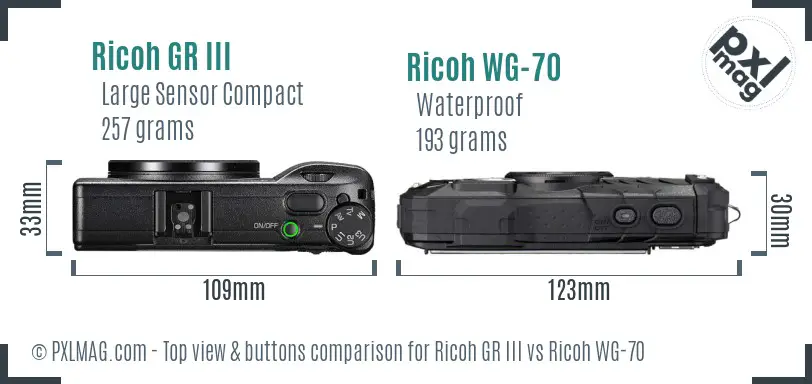 Ricoh GR III vs Ricoh WG-70 top view buttons comparison