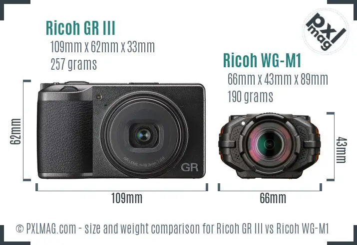 Ricoh GR III vs Ricoh WG-M1 size comparison