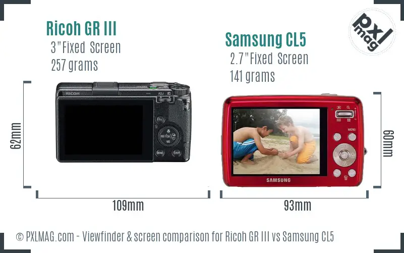 Ricoh GR III vs Samsung CL5 Screen and Viewfinder comparison