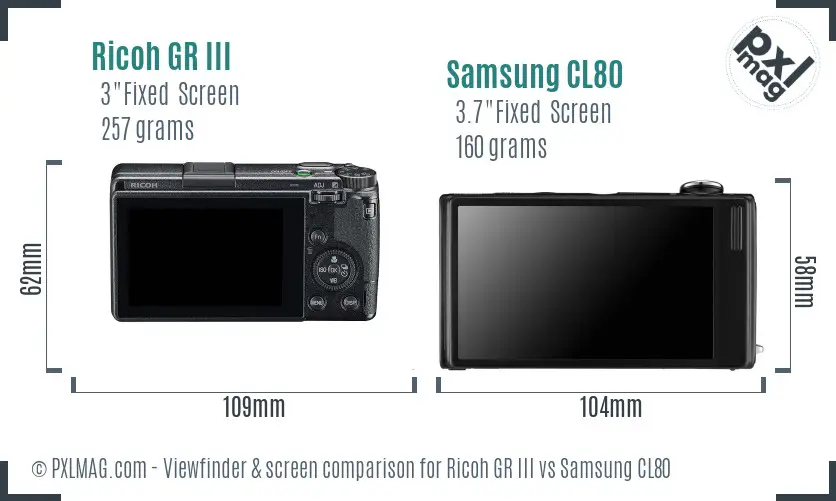 Ricoh GR III vs Samsung CL80 Screen and Viewfinder comparison