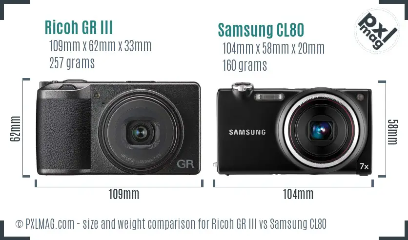 Ricoh GR III vs Samsung CL80 size comparison