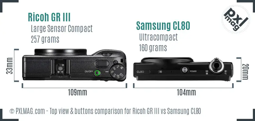 Ricoh GR III vs Samsung CL80 top view buttons comparison