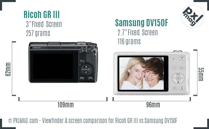 Ricoh GR III vs Samsung DV150F Screen and Viewfinder comparison