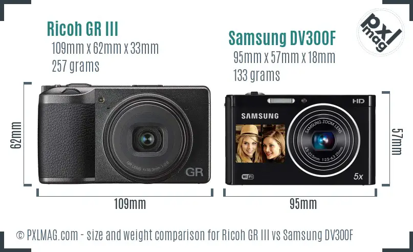 Ricoh GR III vs Samsung DV300F size comparison