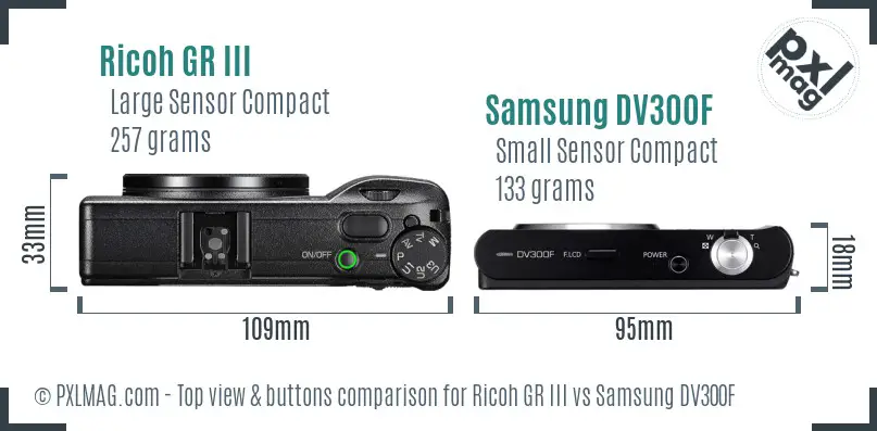 Ricoh GR III vs Samsung DV300F top view buttons comparison