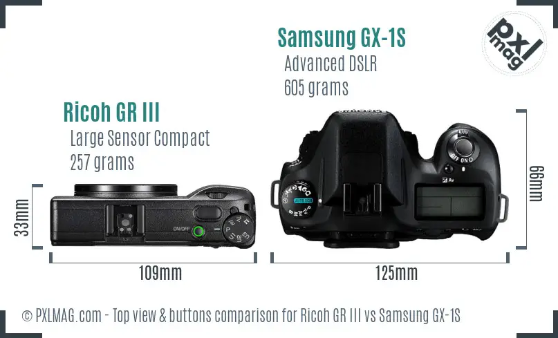Ricoh GR III vs Samsung GX-1S top view buttons comparison