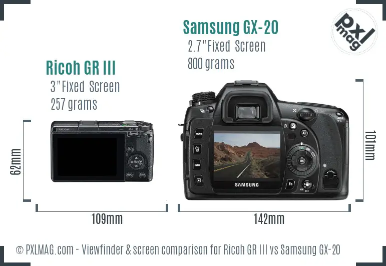 Ricoh GR III vs Samsung GX-20 Screen and Viewfinder comparison