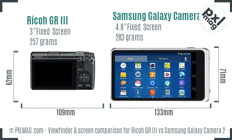 Ricoh GR III vs Samsung Galaxy Camera 2 Screen and Viewfinder comparison