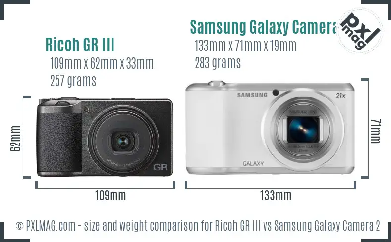 Ricoh GR III vs Samsung Galaxy Camera 2 size comparison