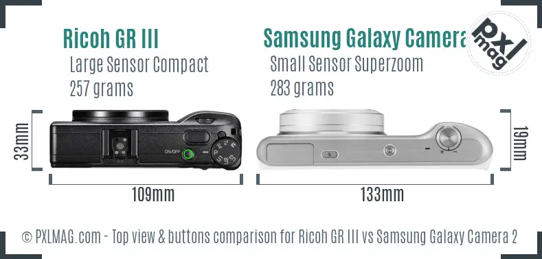 Ricoh GR III vs Samsung Galaxy Camera 2 top view buttons comparison