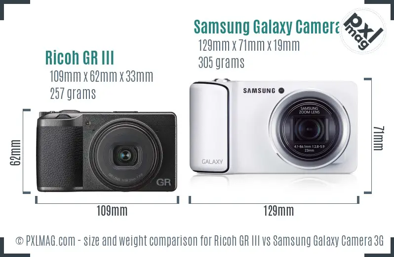 Ricoh GR III vs Samsung Galaxy Camera 3G size comparison