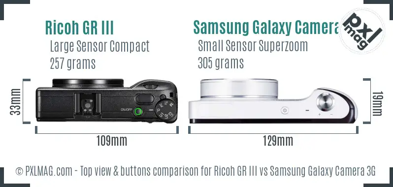 Ricoh GR III vs Samsung Galaxy Camera 3G top view buttons comparison
