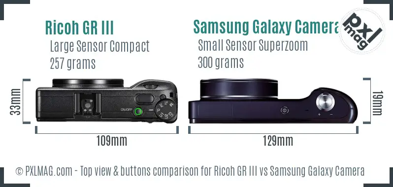 Ricoh GR III vs Samsung Galaxy Camera top view buttons comparison