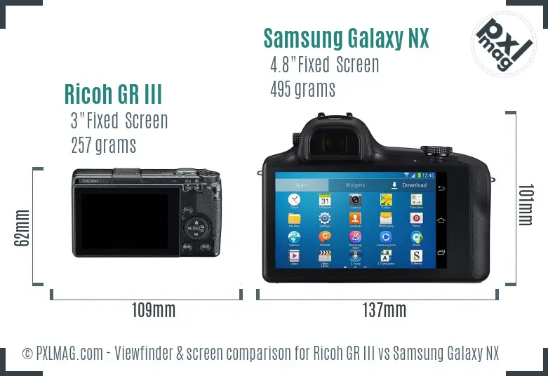 Ricoh GR III vs Samsung Galaxy NX Screen and Viewfinder comparison