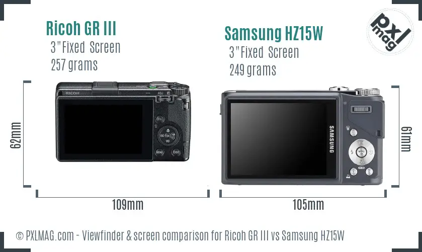 Ricoh GR III vs Samsung HZ15W Screen and Viewfinder comparison