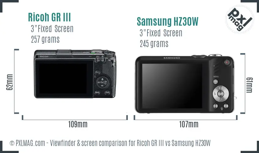 Ricoh GR III vs Samsung HZ30W Screen and Viewfinder comparison