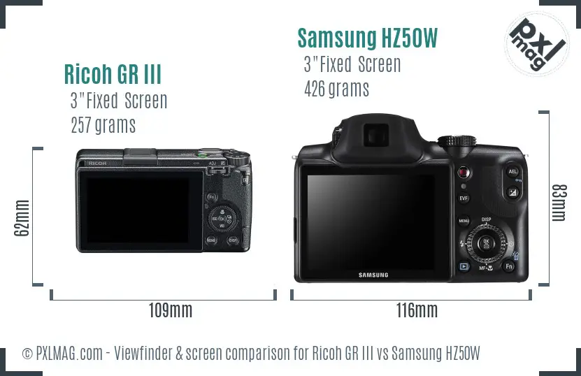 Ricoh GR III vs Samsung HZ50W Screen and Viewfinder comparison