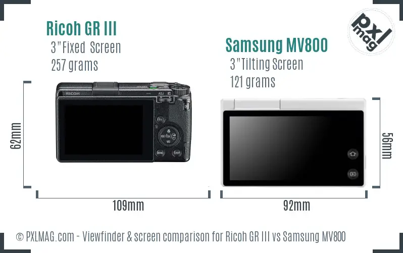 Ricoh GR III vs Samsung MV800 Screen and Viewfinder comparison