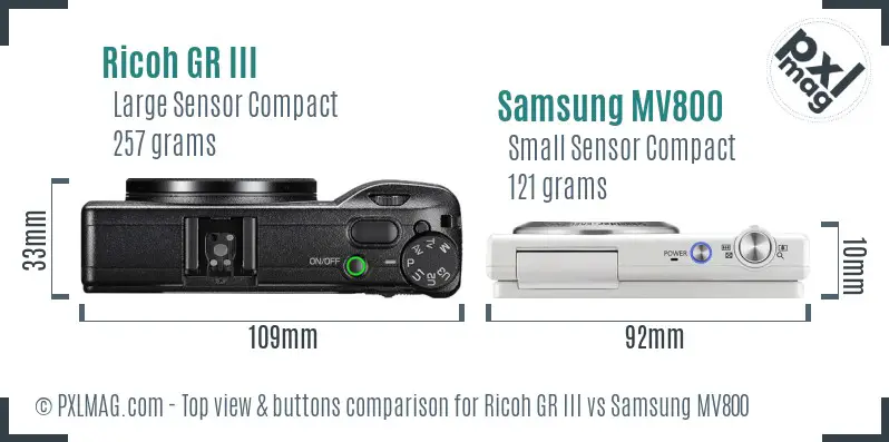 Ricoh GR III vs Samsung MV800 top view buttons comparison